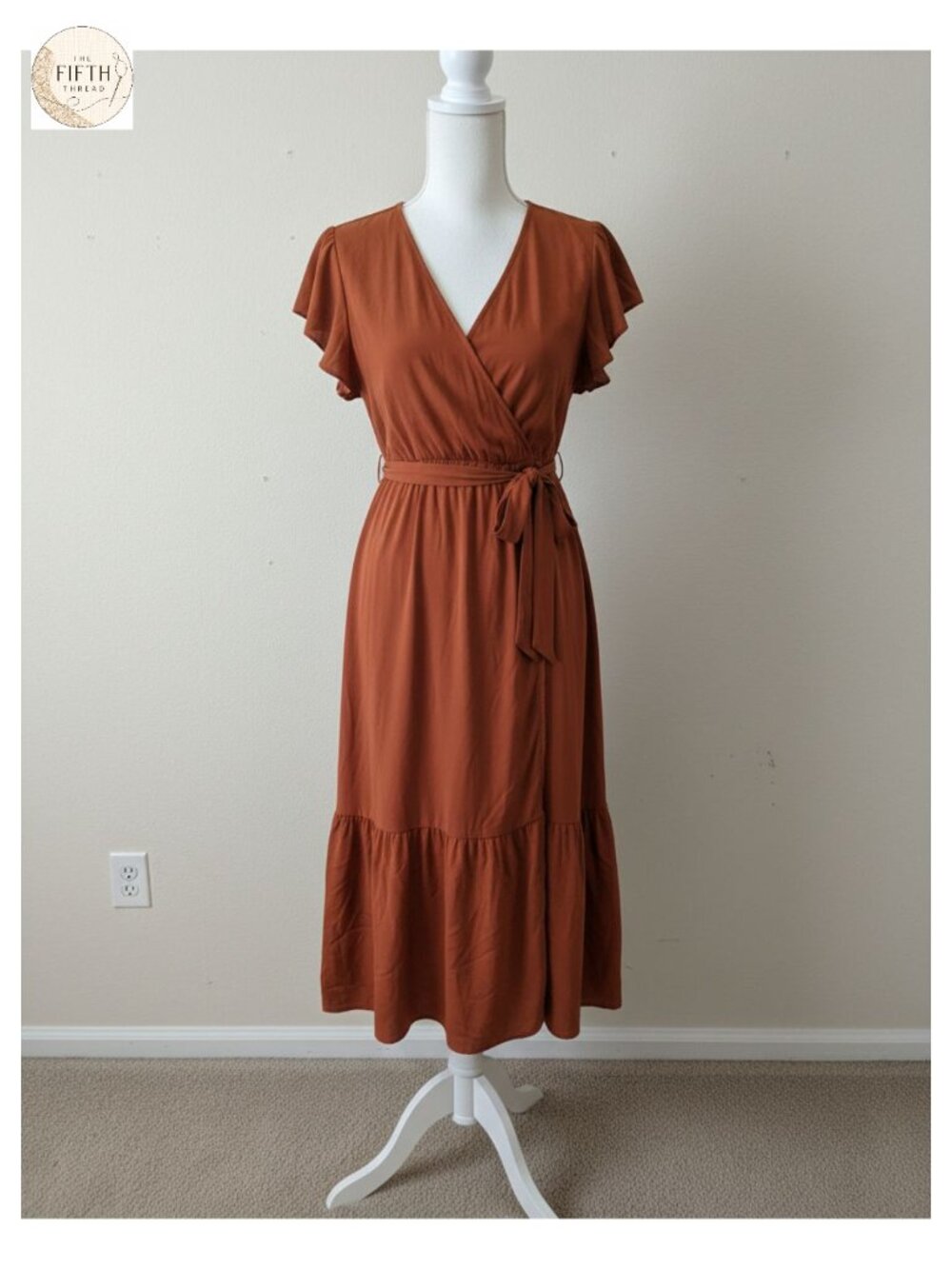 Ruffle Cap Sleeve Wrap V Neck Belted Midi Dress Summer Casual Flowy